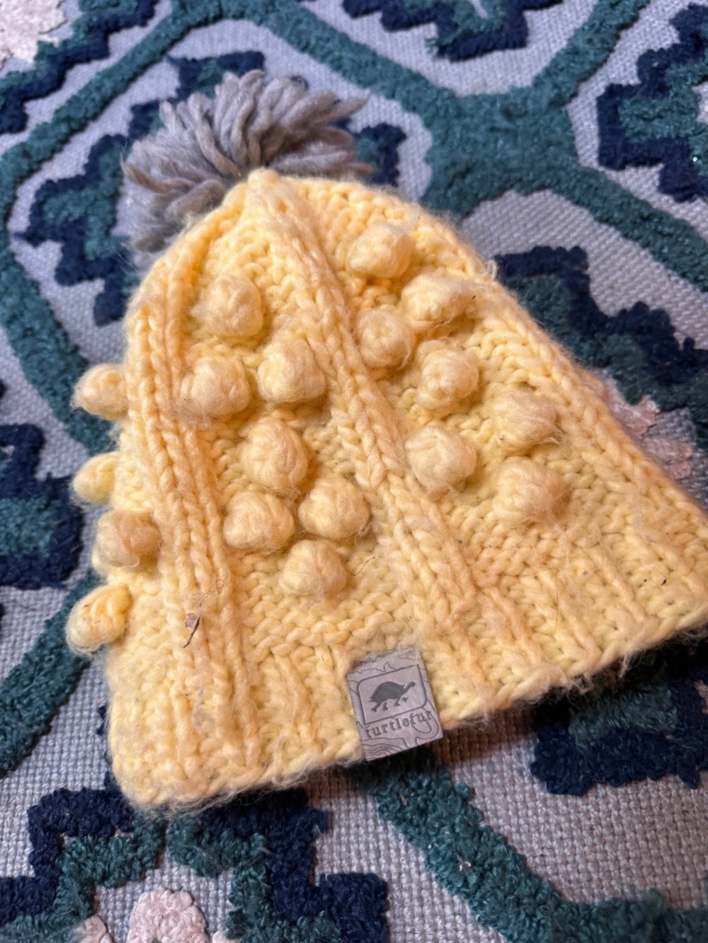 Kids Turtle fur lined hat pom pom
